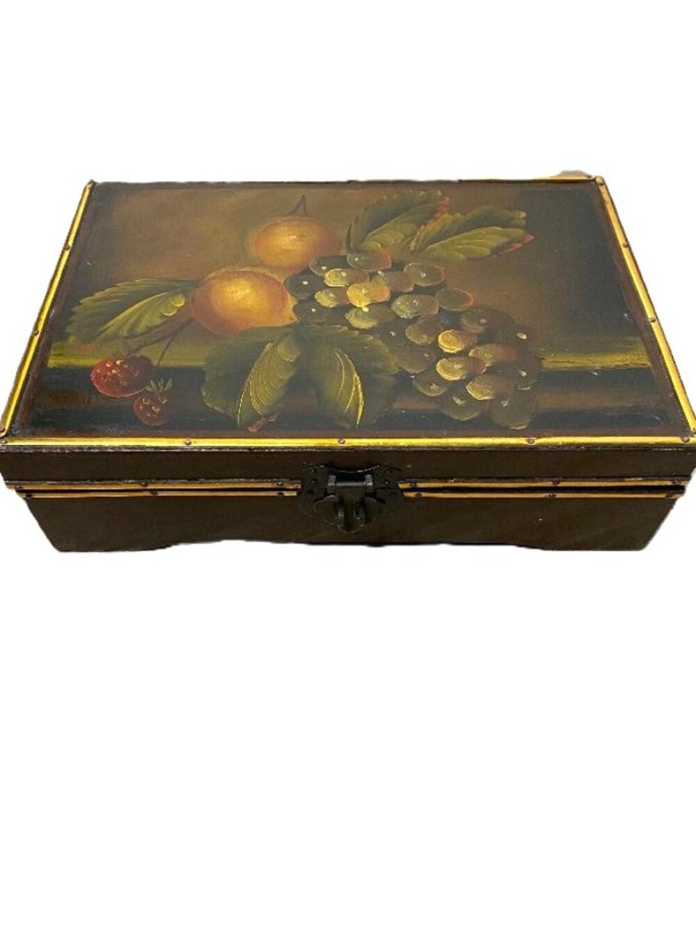 Vintage Hand-Painted Fruit Still Life Wooden Keepsake Box